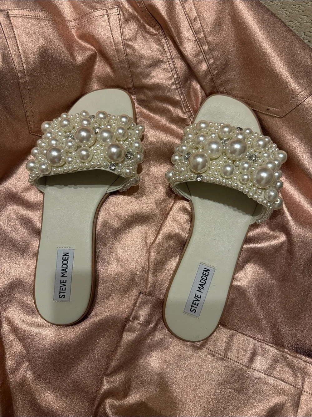 Steve Madden Ivory Pearl-Embellished Slide Mules - Picture 1 of 3